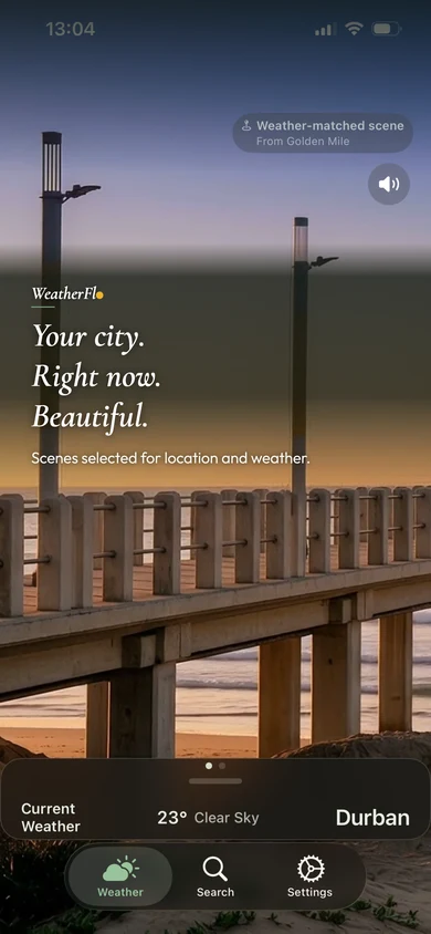 WeatherFlo app — your city, right now, beautiful, Durban
